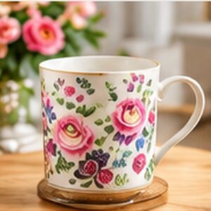 Floral Ceramic Coffee Mug — photographic-style illustration